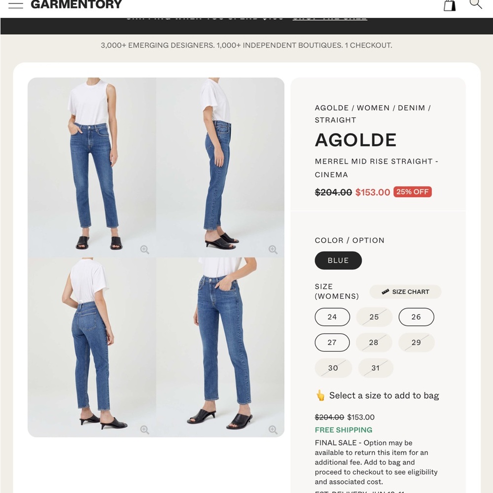 Agolde Merrell Jean in Cinema